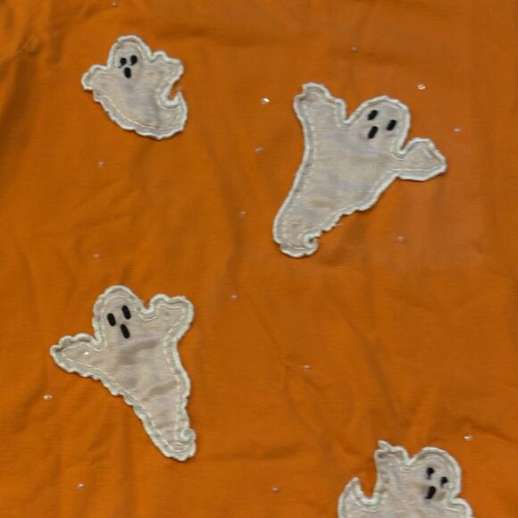 Vintage Michael Simon Top XL Halloween Ghosts Orange Appliqué Double Sided - Picture 3 of 12